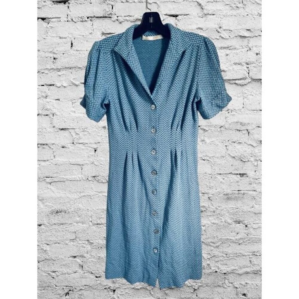 Shannon McLean shirt dress blue white zigzag stripe Size Small